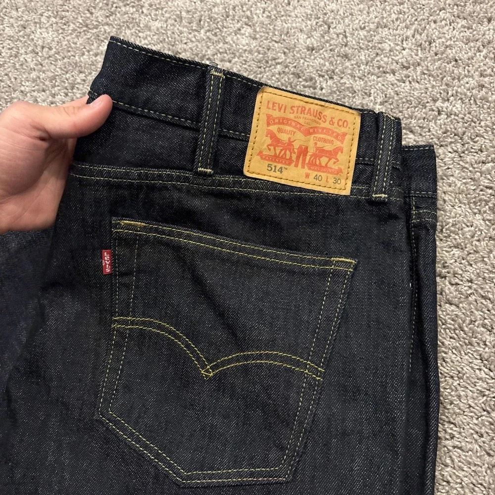 Levis 514 Straight Fit Jeans Mens 40x30 Blue Denim Dark Wash Classic Wide Leg